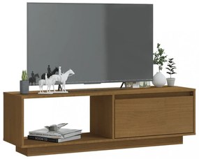 mézbarna tömör fenyőfa TV-szekrény 110 x 30 x 33,5 cm