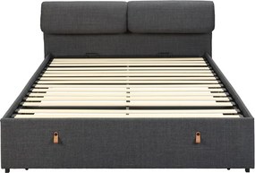 Sötétszürke kárpitozott ágyneműtartós franciaágy ágyráccsal 160x200 cm Calvi – Actona