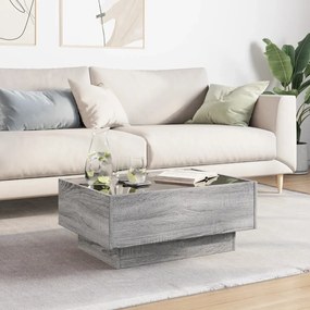 szürke sonoma szerelt fa dohányzóasztal LED-del 70 x 50 x 30 cm