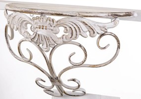 Provence krémfehér-barna fém kecses íves félkör alakú falra szerelhető fali polc 31x49x21cm