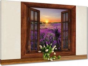 Vászonkép 90x60 Ablak levendula kilátással