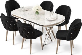 Zae étkezőgarnitúra, fehér márvány-króm, 168 cm – TR240CHR3083
