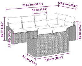 7 részes Kert Sofá Szett Párnákkal Bézs Poli Rattan
