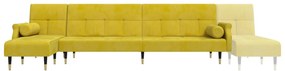 sárga L-alakú bársony kanapéágy 271x140x70 cm
