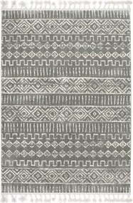 140x190 cm Geometrikus Puha Szőnyeg Azték Káró Szürke Rojtokkal