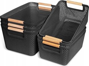 6 db műanyag tároló doboz, fekete, dobozok