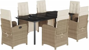 vidaXL 7 részes bézs polyrattan kerti étkezőgarnitúra párnákkal