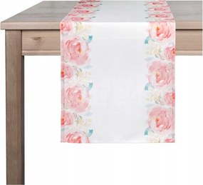 Fehér virágmintás asztali futó 35x180 cm