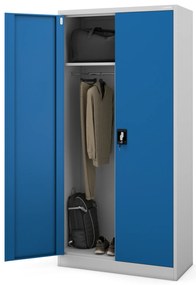 Zárható takarítószekrény DAWID – 900 x 1850 x 450 mm, szürke-kék