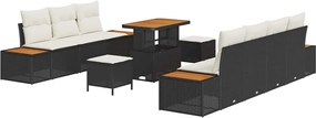 vidaXL Kerti Kanapé Szett párnával tárolóval 10 pcs Fekete Poli rattan