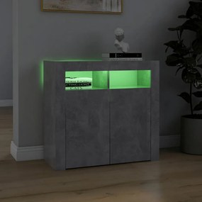 betonszürke tálalószekrény LED-világítással 80 x 35 x 75 cm