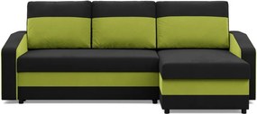 Hewlet sarokkanapé, 2 ágyneműtartóval, szövet anyag, univerzális oldal, hab töltet, fekete - zöld