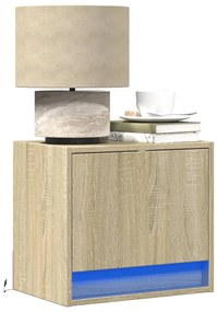 2 db sonoma tölgy színű fali éjjeliszekrény LED-világítással