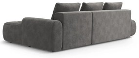 Szürke bársony kinyitható-tárolóhelyes sarokkanapé (jobb oldali-heverő résszel) Linz – Cosmopolitan Design