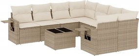vidaXL 9 részes bézs polyrattan kerti ülőgarnitúra párnákkal