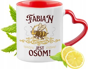 Fábiánnak Piros Bögre Szív Alakú Füllel Ajándék