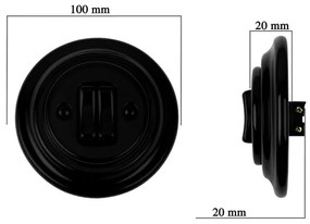 Bohemia-Design - Retro porcelán dupla kapcsoló 6+6-os kerettel, fekete