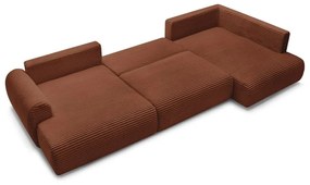 Téglavörös kordbársony kinyitható sarokkanapé (bal oldali-U alakú) Lucien – Bobochic Paris