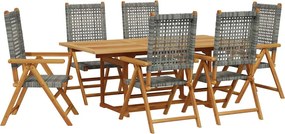vidaXL 7-részes szürke polyrattan és tömör fa kerti étkezőgarnitúra