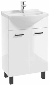 Erga Lumi, mosogató szekrény + kerámia mosogató 50x41cm, fehér fényes-fekete fogantyú, ERG-207-D-05013+1520