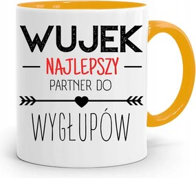 Sárga Bögre Ajándék Bácsi A Legjobb Hülyéskedéshez fényképes nyomattal