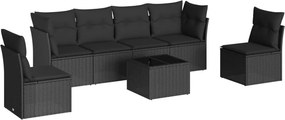 vidaXL 7 részes fekete polyrattan kerti ülőgarnitúra párnával