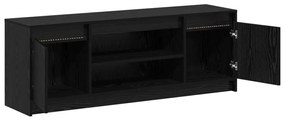 TV Szekrény LED Fekete Kőrisből, 139.5x34x50 cm, Mérnöki Fa Anyagból