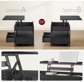 NYRO fekete, emelhető asztallappal rendelkező dohányzóasztal