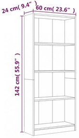 4 szintes szürke sonoma szerelt fa könyvszekrény 60x24x142 cm