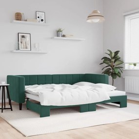sötétzöld kihúzható bársony heverő 80 x 200 cm