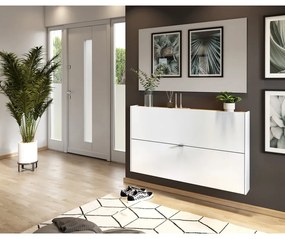 Fehér billenő ajtós függő cipőtartó tölgyfa dekorral 140x83x18 cm Ameca – Germania