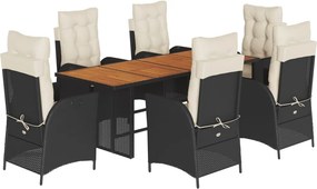 vidaXL 7 részes fekete polyrattan kerti étkezőgarnitúra párnával