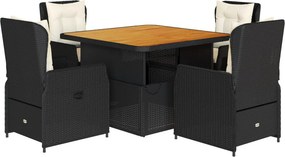 vidaXL 5 részes fekete polyrattan kerti étkezőgarnitúra párnákkal