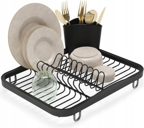 Edényszárító evőeszköztartóval a mosogatóhoz, pultra, fekete Sinkin