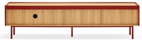 Piros TV-állvány tölgyfa dekorral 180x45 cm Arista – Teulat
