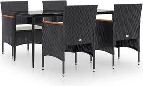 vidaXL 5 részes fekete kerti étkezőgarnitúra párnákkal