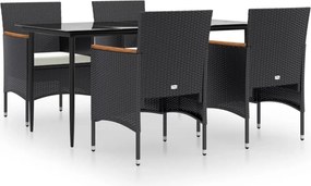 vidaXL 5 részes fekete kerti étkezőgarnitúra párnákkal