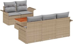 vidaXL Kerti Kanapé Szett párnával 6 pcs Bézs polirattan