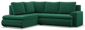 Tokio sarokkanapé, L alakú háttámlával, 2 ágyneműtartóval, bársony, baloldali, zöld