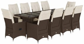 11 részes barna polyrattan kerti bisztrógarnitúra párnákkal
