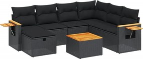 vidaXL 8 részes fekete polyrattan kerti ülőgarnitúra párnákkal