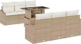 vidaXL Kerti Kanapé Szett tárolóval 7 pcs Beige és krém polirattan