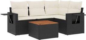 vidaXL 5 részes fekete polyrattan kerti kanapészett párnákkal