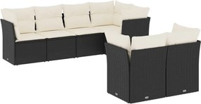 vidaXL 7 részes fekete polyrattan kerti ülőgarnitúra párnával