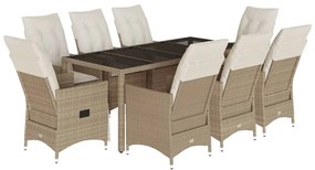 vidaXL 9 részes bézs polyrattan kerti étkezőgarnitúra párnákkal