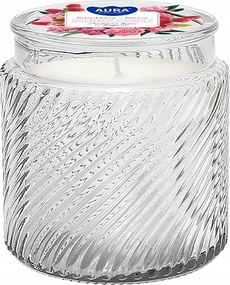 Elegáns illatgyertya bordázott üvegben 250g |Málna Bazsarózsa| ~40h