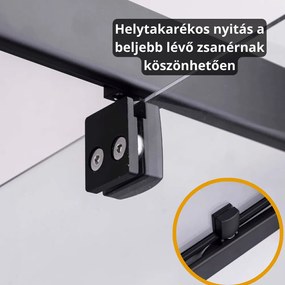 Stuxi Torino Black 90 cm széles nyílóajtós zuhanyajtó 6 mm vastag vízlepergető biztonsági üveggel, fekete elemekkel, 200 cm magas