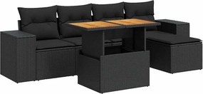 vidaXL 6 részes fekete polyrattan kerti ülőgarnitúra párnákkal