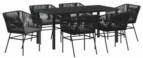 vidaXL Kert étkező szett párnával 7 pcs Fekete Porszórt acél