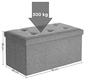 Összecsukható vászon tárolópuff, ottomán, szürke 76x38x38cm